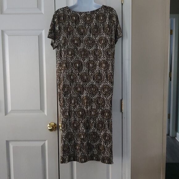 J.Jill wearever collection brown white black print stretch shift dress Sz  L - Picture 4 of 5